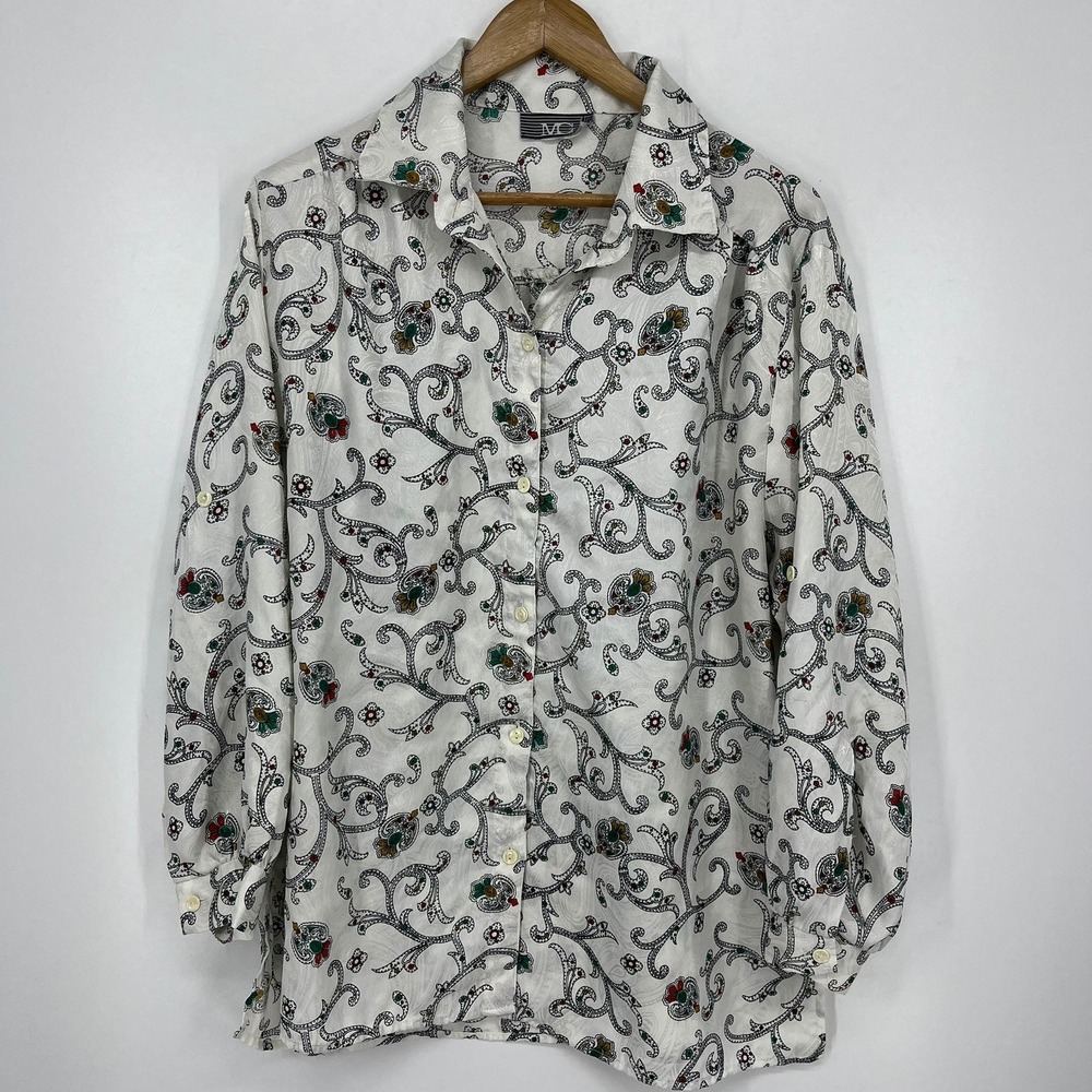 Vintage MC Men's White Paisley Jacquard Long Sleeve Button Up Shirt